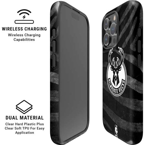 NBA Milwaukee Bucks Animal Print Black iPhone 16 Pro Magsafe Impact Case